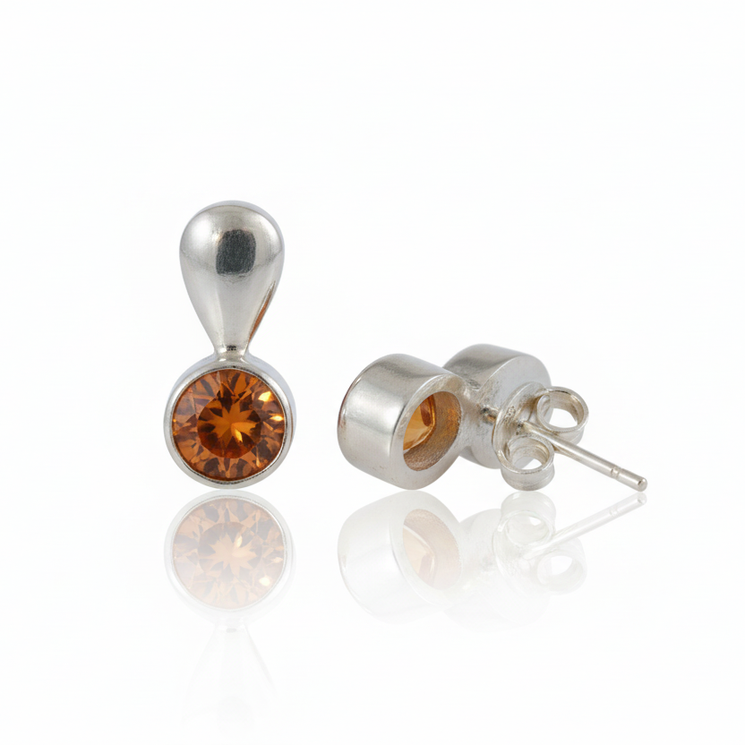 Ohrstecker aus massivem 925er Silber – Oranger Zirkon