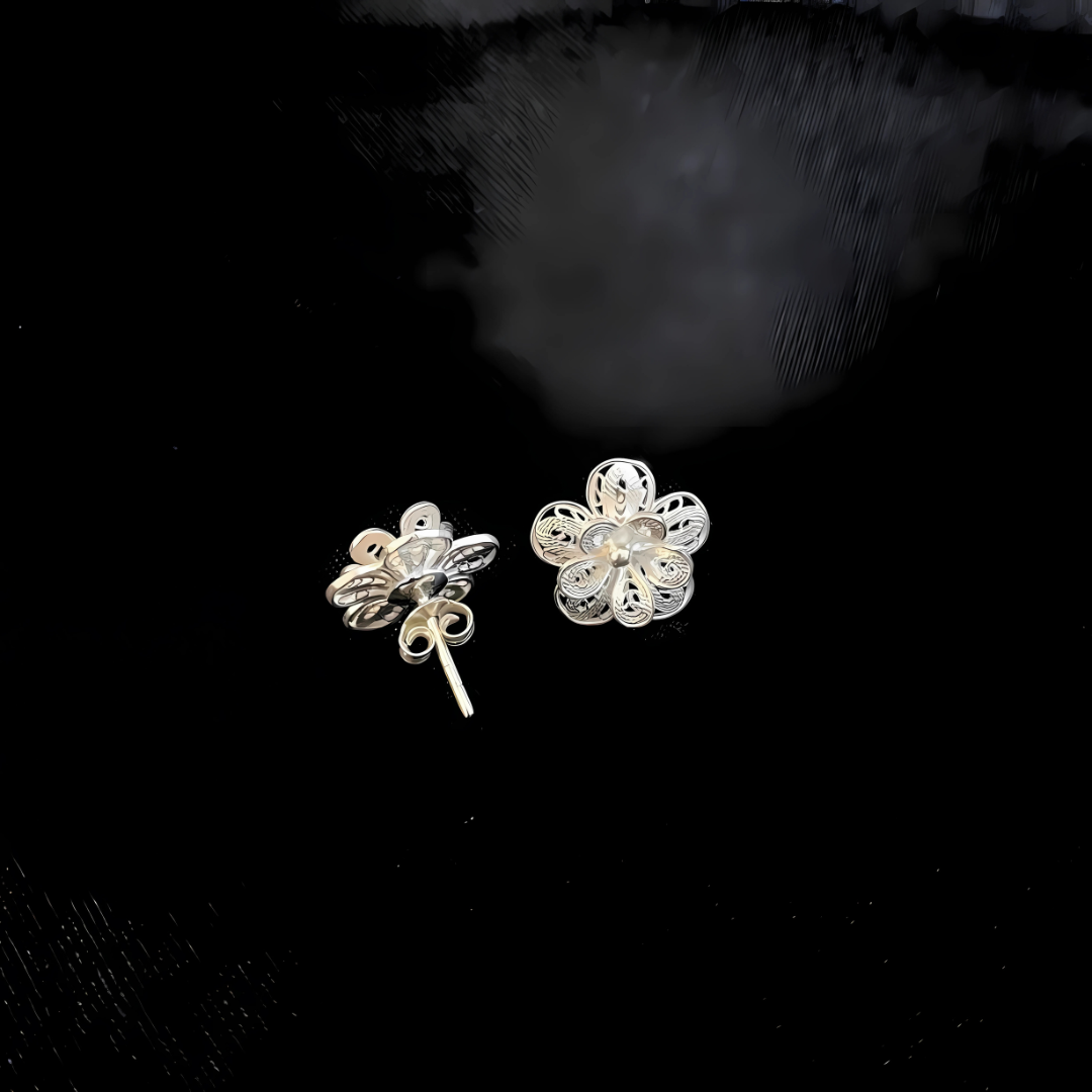 Rosenohrstecker aus 925er Sterlingsilber mit filigranem Muster