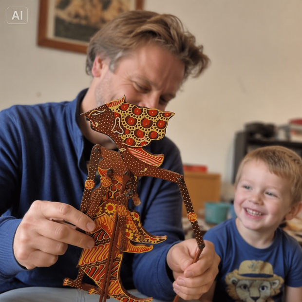 Rama & Shinta Wayang-Set — Eine Ramayana-Liebesgeschichte, von Hand geschnitzt