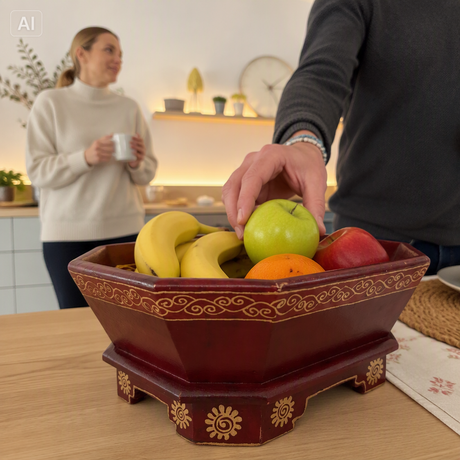 Delapan Schale — Handgeschnitzte achteckige Obstschale aus Zentraljava