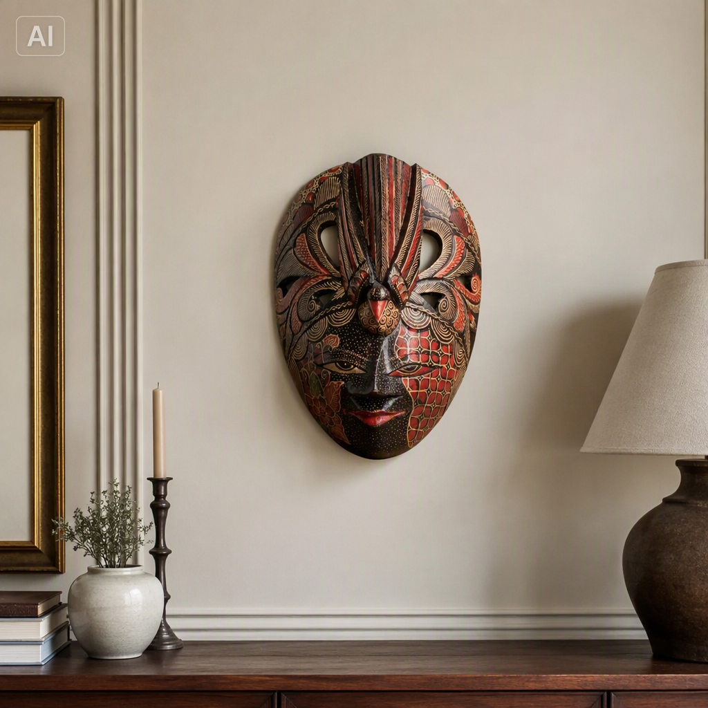 Merak — The Peacock's Bloom | Hand-Carved Javanese Wall Mask