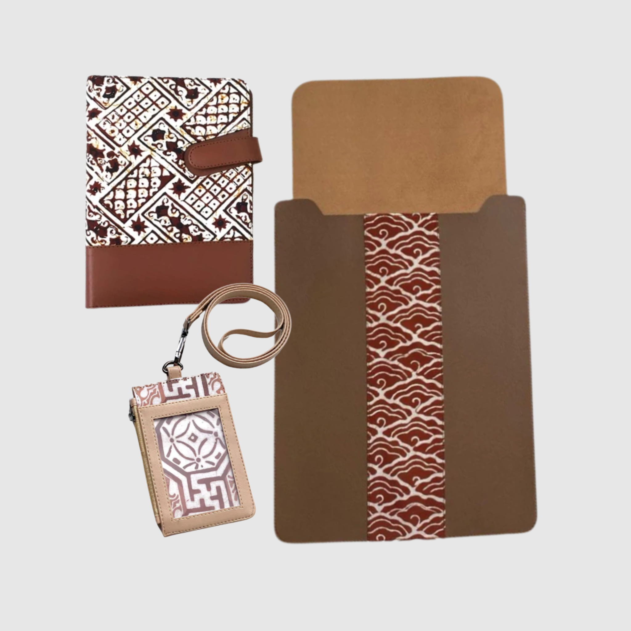 BDS Premium Büro-Set: Batik-Notizbuch, Laptoptasche & Ausweishalter
