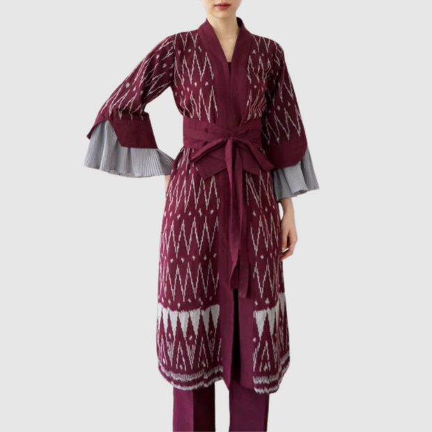 Sabel Kimono Woven Fabric front view – traditional tenun craftsmanship with full button closure | jajoo.de