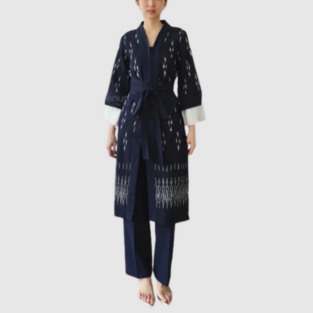 Kalani Tenun Kimono front view – traditional woven fabric with plain tenun blangket texture | jajoo.de