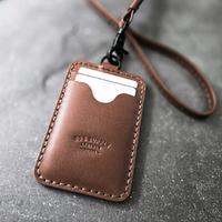 Brooks Brown Handcrafted Leather Lanyard ID Card Holder Triple Slot