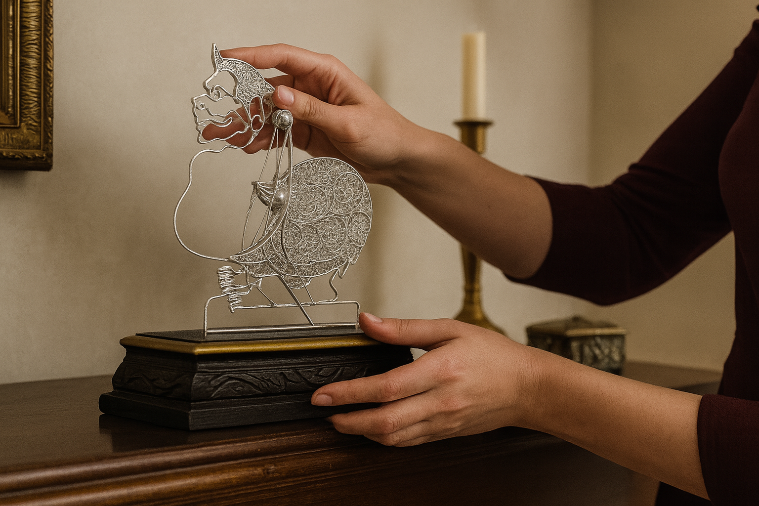 Wayang Semar Table Miniature Silver Plated Copper