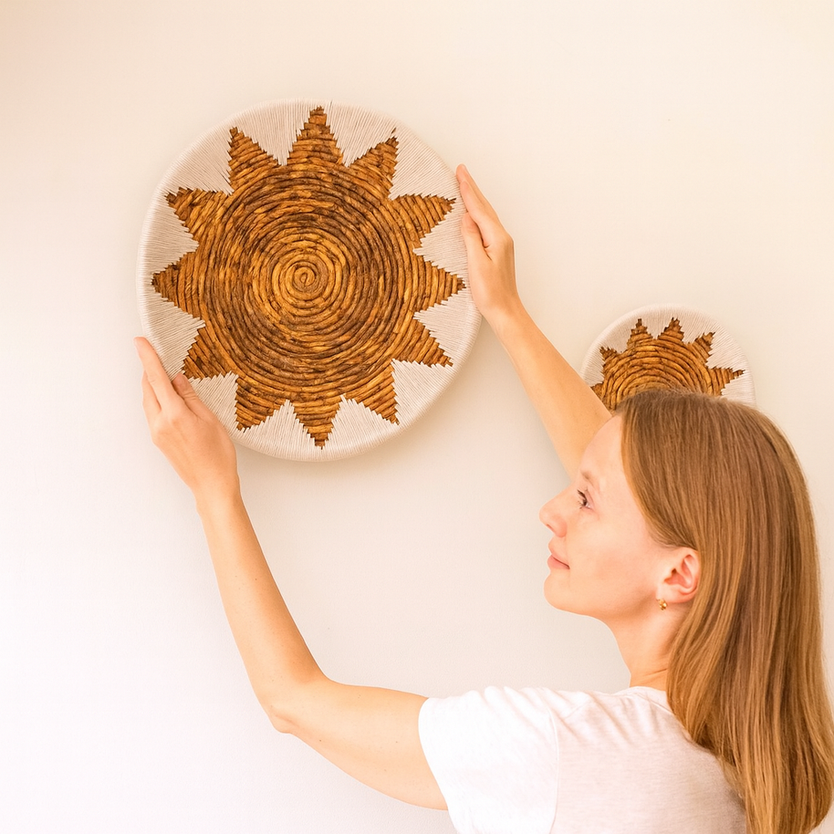 Runder Boho-Wandkorb – Geflochtene Wanddekoration