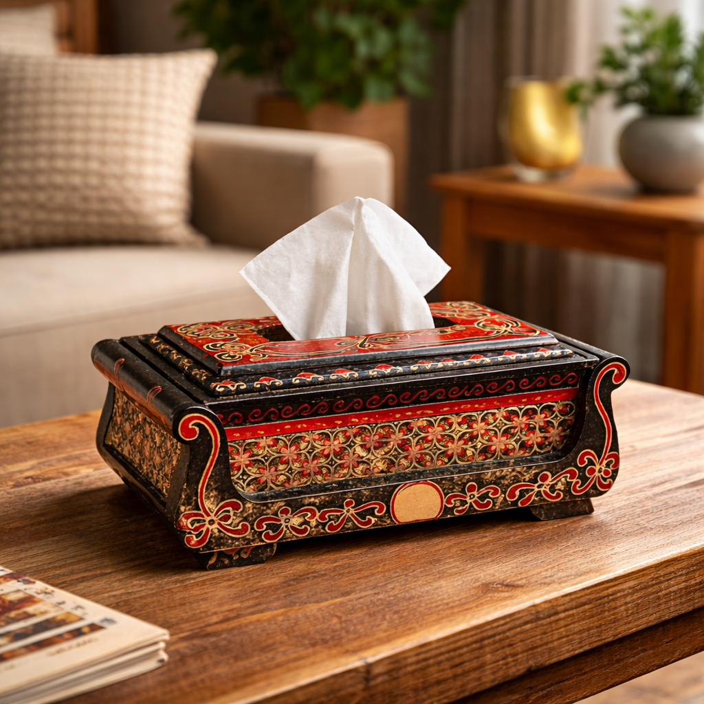 Hand-Carved Wooden Tissue Box