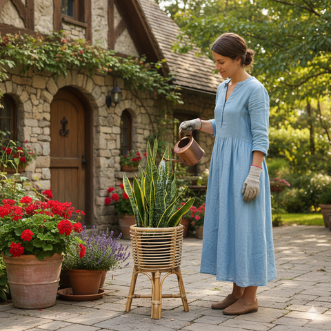 Akara Rattan Plant Stand Round