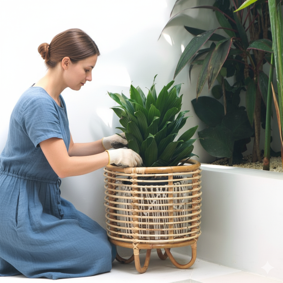 Malang Rattan Plant Stand – Beige