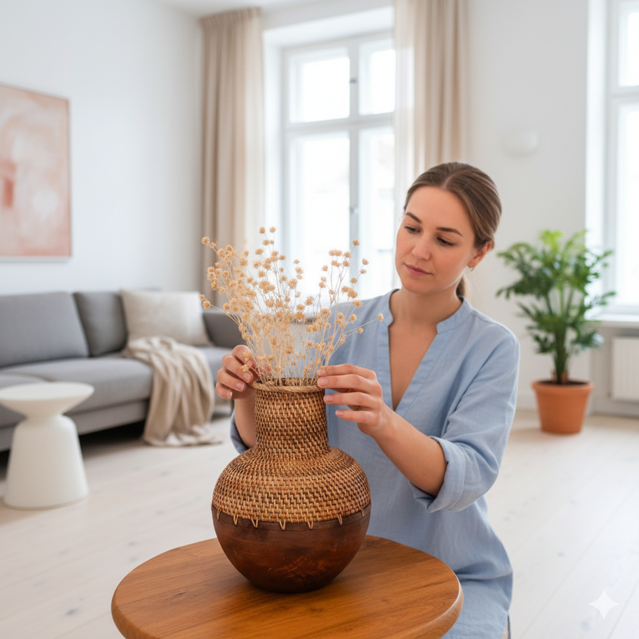 Kamari Rattan Vase – Brown