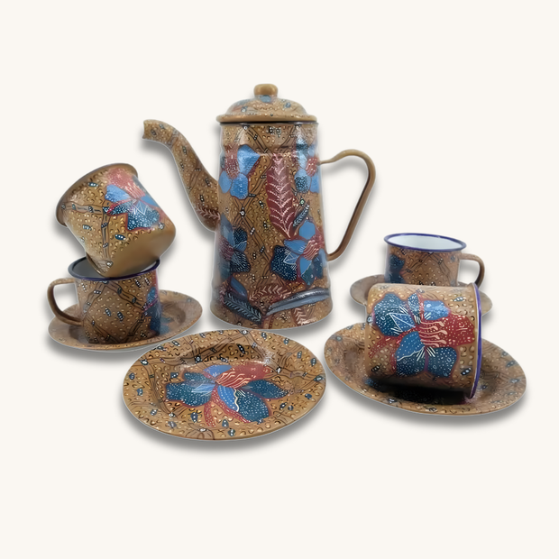 Teeservice Harmonie von Java – Handgefertigtes Batik Emaille Set