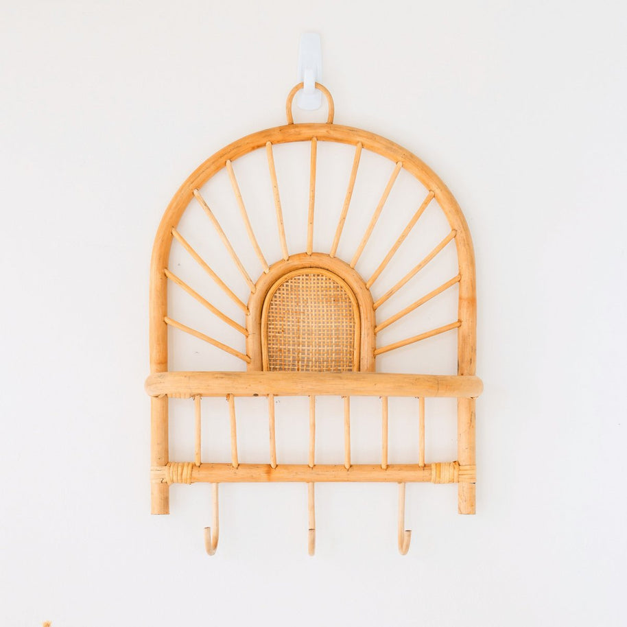 Banten Rattan Wall Shelf — Small Boho Hanging Shelf (41×53 cm)