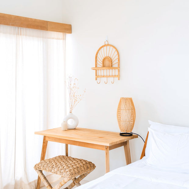Banten Rattan Wall Shelf — Small Boho Hanging Shelf (41×53 cm)