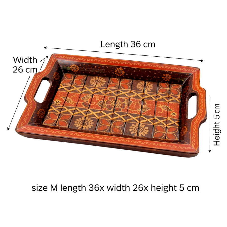 Sela wooden serving tray in use on a table in a bright living space