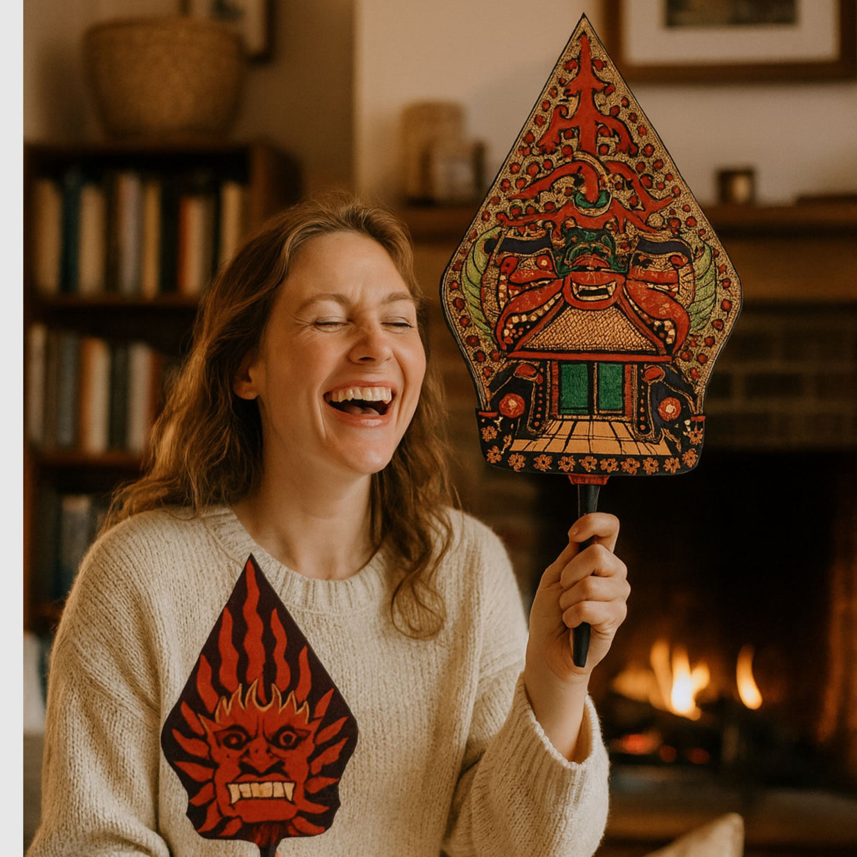 Gunungan Wayang Holzschnitzerei – Javanisches Schattenspiel-Symbol als Wandkunst, Kulturelle Wohnraumdekoration