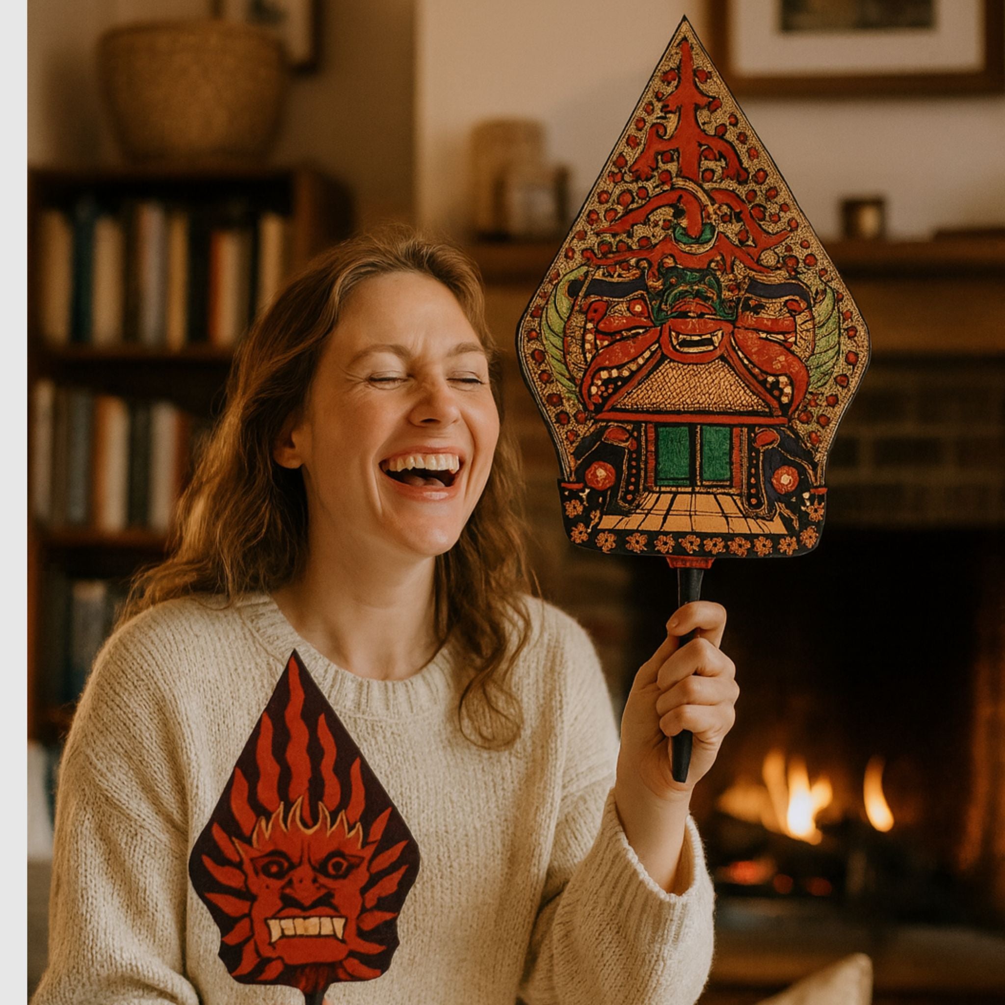 Gunungan Wayang Holzschnitzerei – Javanisches Schattenspiel-Symbol als Wandkunst, Kulturelle Wohnraumdekoration