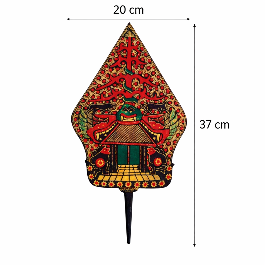 Gunungan wayang wall carving styled in a modern living room interior