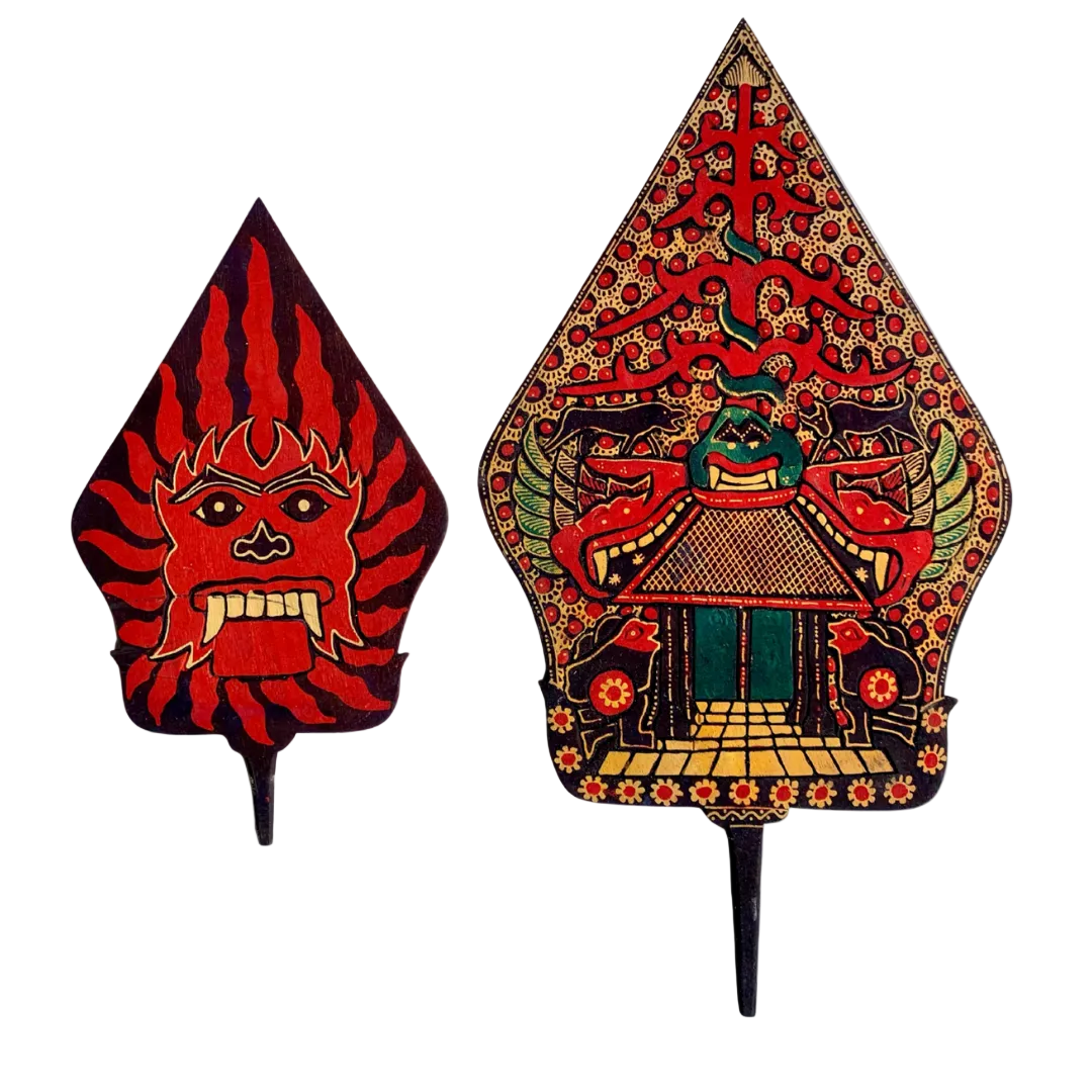 Hand-carved Gunungan wayang wood carving wall art from Central Java, Indonesia