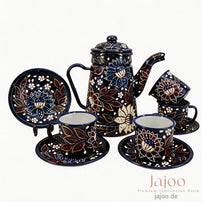 Harmony of Java tea set in Midnight Blue – hand-painted batik enamelware