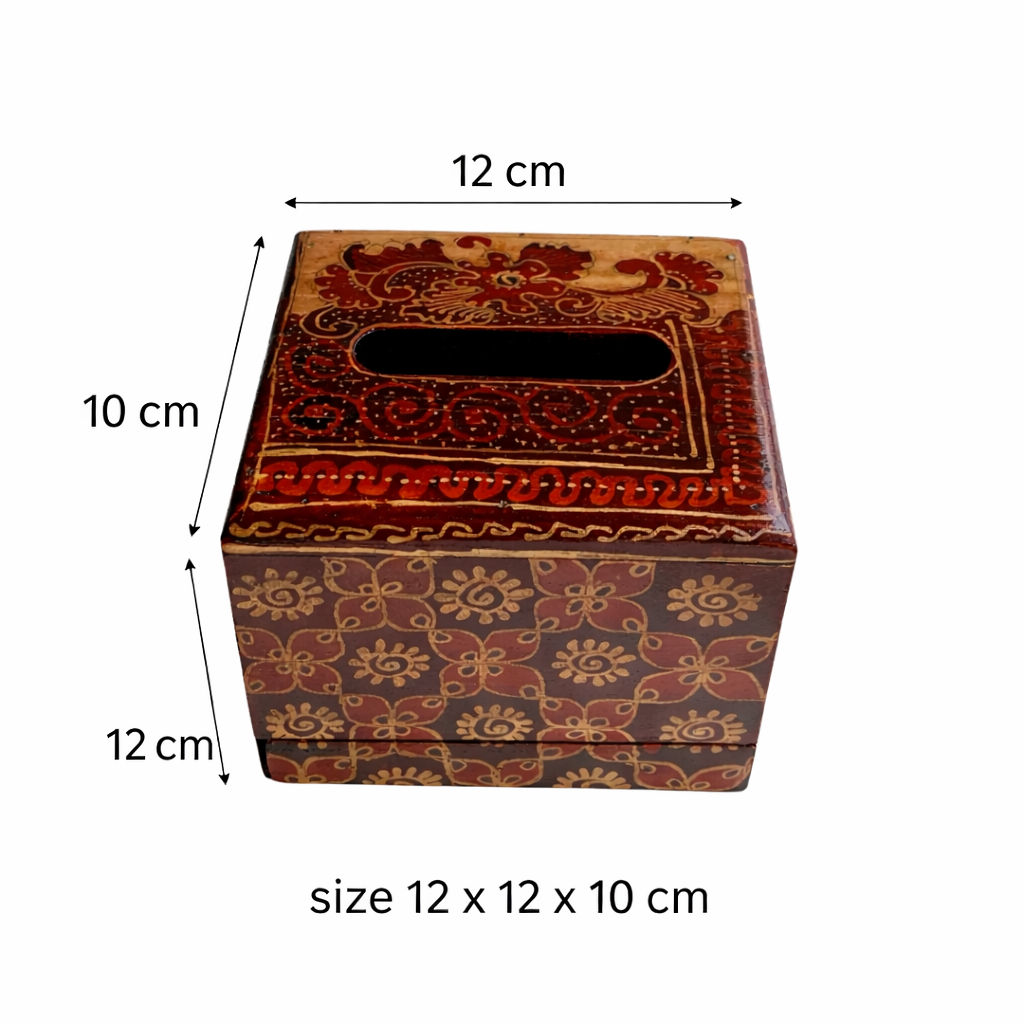 Handcrafted square tissue box styled on a living room side table