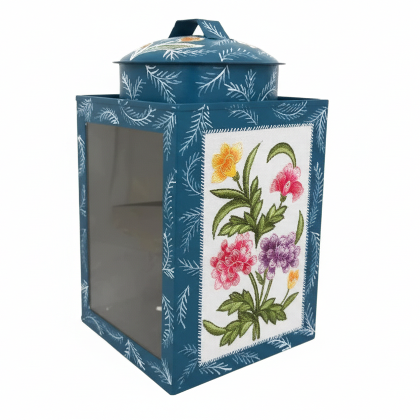 Small hand-painted batik tin canister with floral motif, handcrafted in Klaten, Central Java, Indonesia