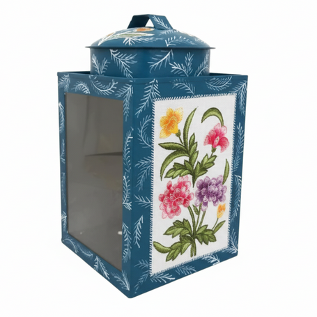 Small hand-painted batik tin canister with floral motif, handcrafted in Klaten, Central Java, Indonesia