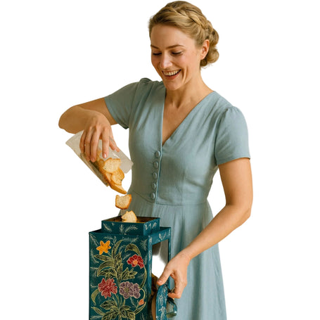 Hand-painted batik snack canister styled on a kitchen counter