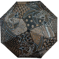 Handmade batik umbrella — Charcoal canopy with bird motifs, Yogyakarta, Indonesia