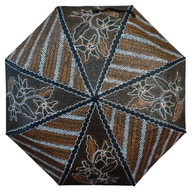 Handmade batik umbrella — Chestnut brown striped canopy with floral motifs, Yogyakarta, Indonesia