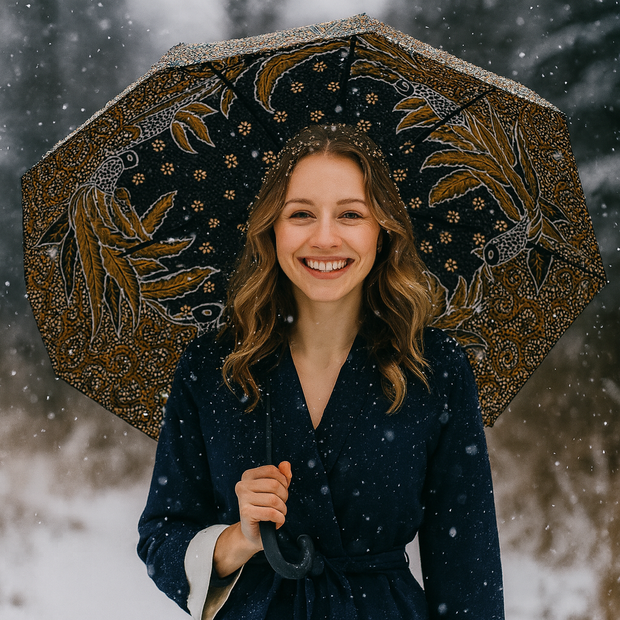 Batik patterned umbrella in an everyday lifestyle scene