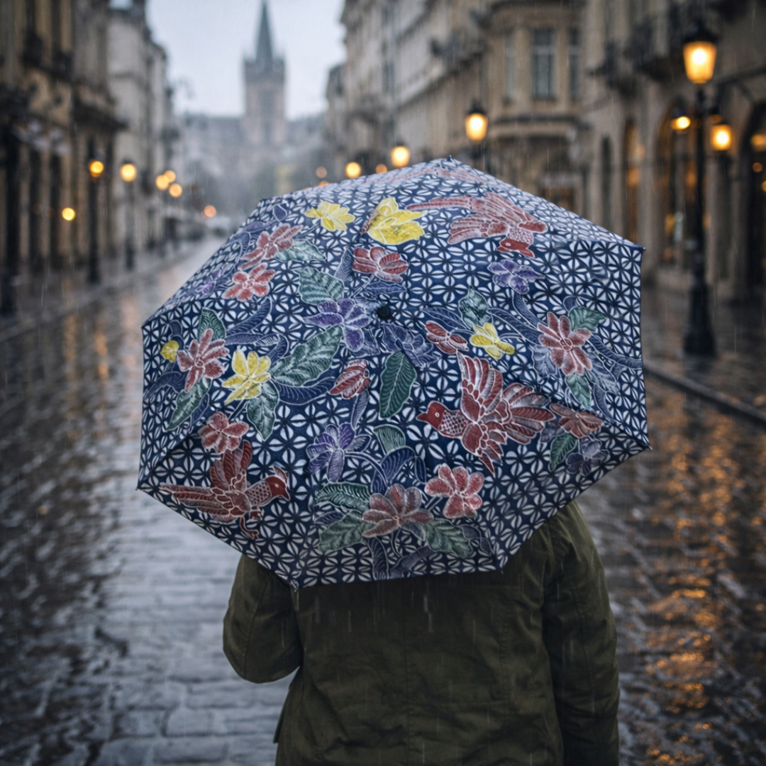 Payung Lukis hand-painted batik umbrella – alternate canopy design
