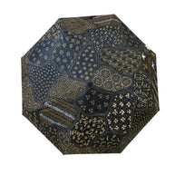Payung Lukis hand-painted batik umbrella – Sekar Jagad patchwork motif in classic sogan brown and gold