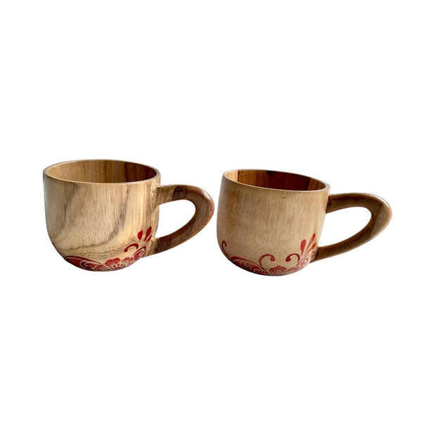 Rena hand-carved wooden mug from Central Java, Indonesia, showing warm natural wood grain