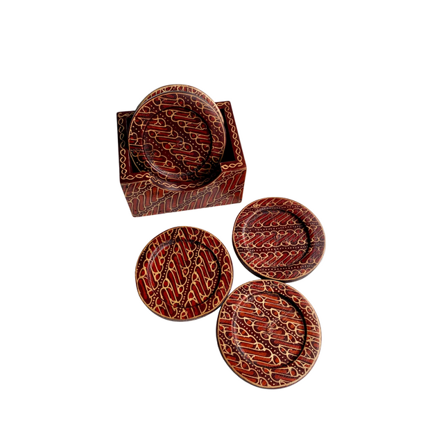 Handcrafted round coaster from Central Java, Indonesia, in warm natural brown tones