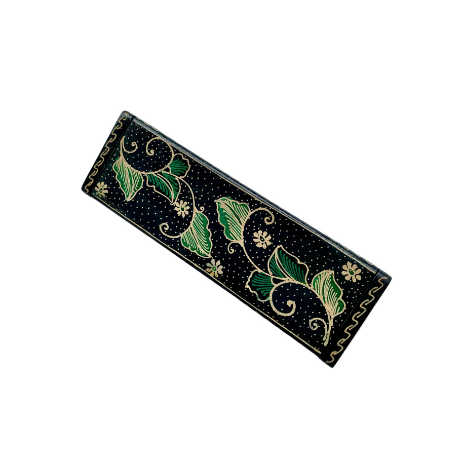 Handcrafted pen case from Yogyakarta, Indonesia, with artisan motif, shown against a neutral background