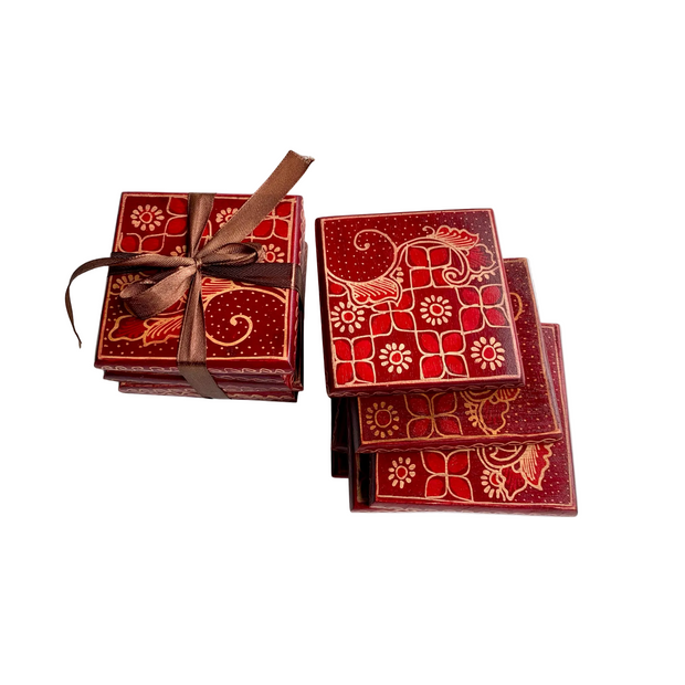 Tenang handwoven square coaster set from Central Java, Indonesia, in natural fiber tones