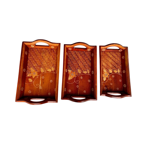 Handcrafted solid teak serving tray with built-in handles, made in Central Java, Indonesia