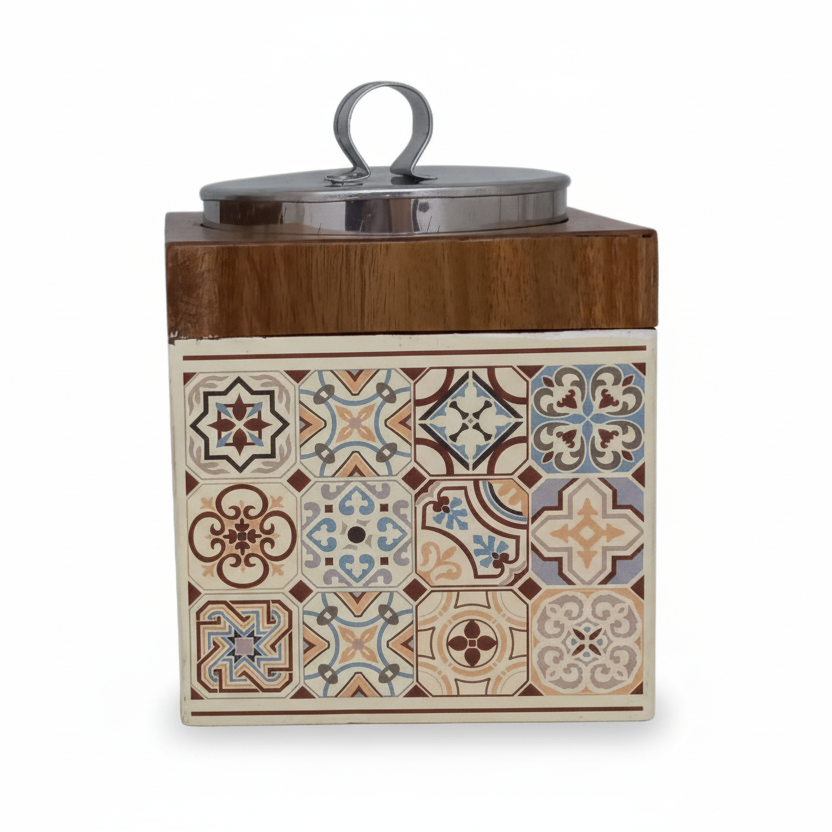 Handcrafted batik wooden box, Beige