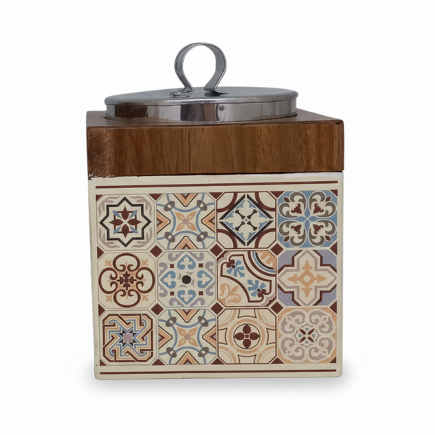 Handcrafted batik wooden box, Beige