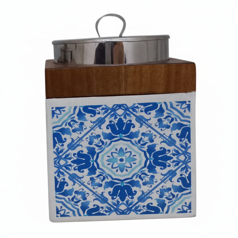 Handcrafted batik wooden box, Blue