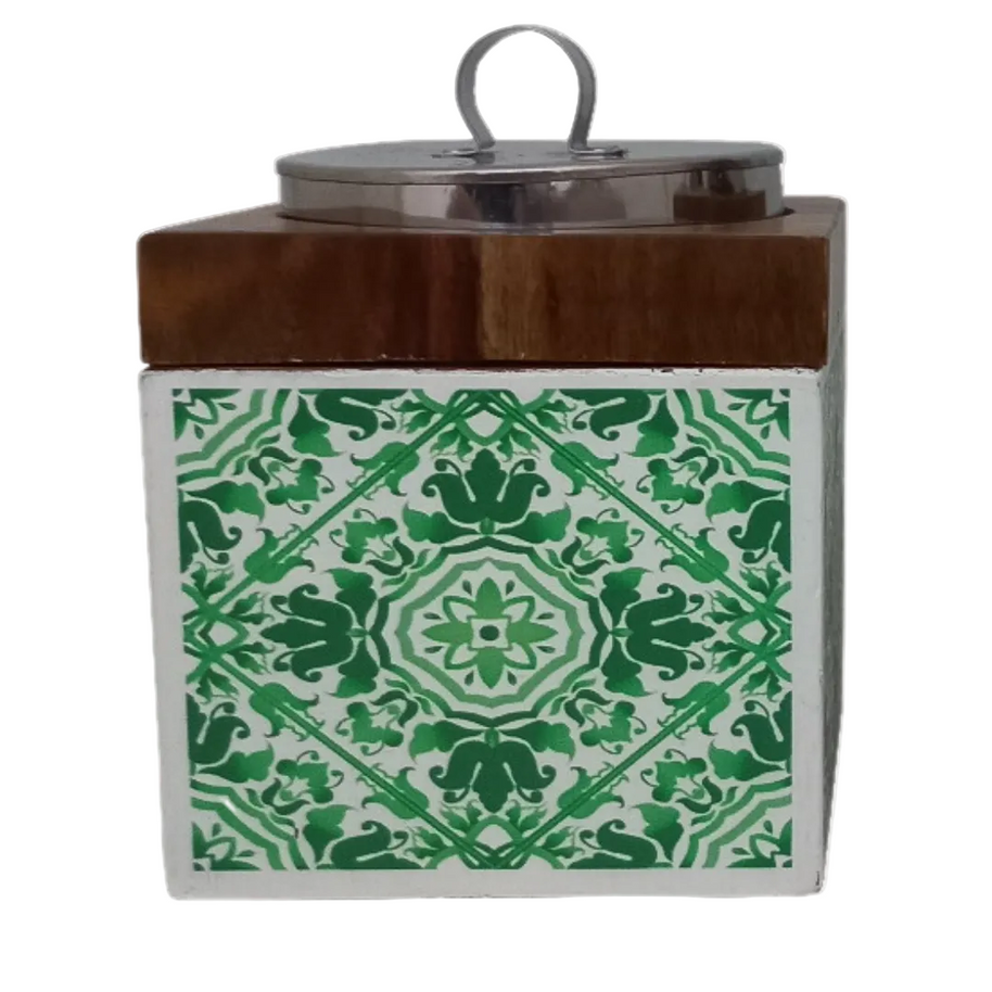 Handcrafted batik wooden box, Green