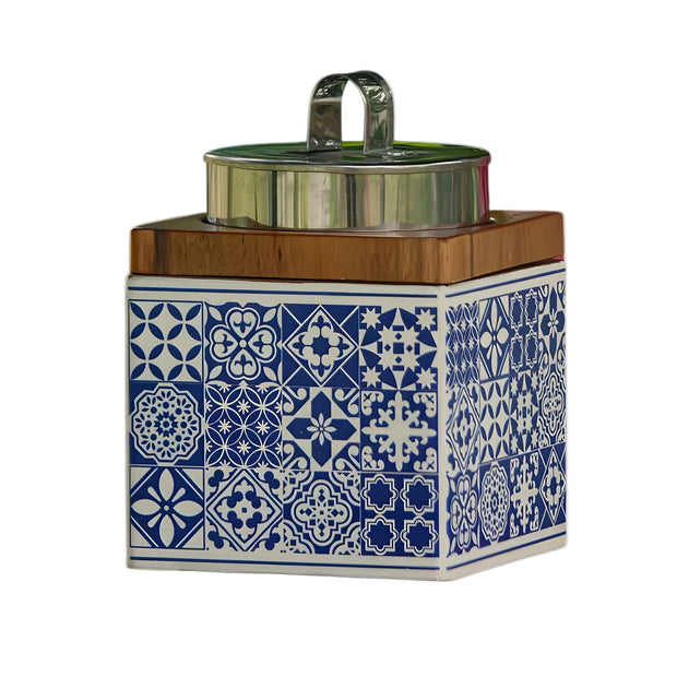 Handcrafted batik wooden box with hand-painted motif, Indigo, Java, Indonesia
