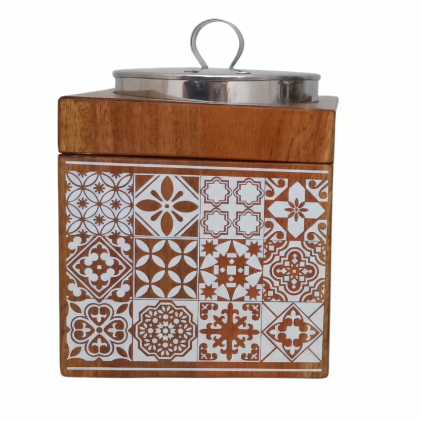 Handcrafted batik wooden box, Terracotta