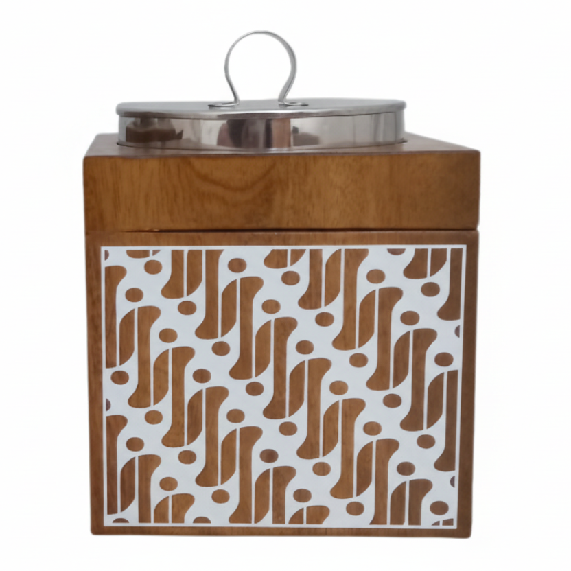 Handcrafted batik wooden box, White
