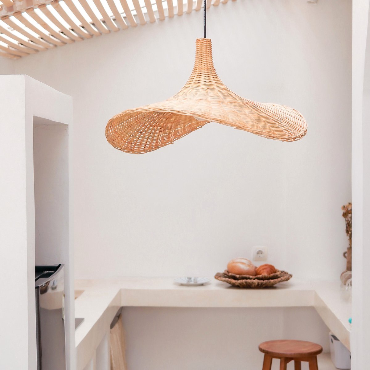 Sayan Rattan Lampshade Funnel‑Shaped Pendant (2 sizes)