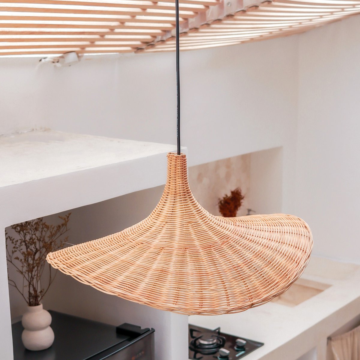 Sayan Rattan Lampshade Funnel‑Shaped Pendant (2 sizes)