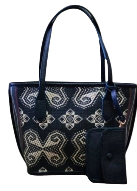 Nusa Mini Tote mit NTT-Ikat-Textilpanel und hochwertigem Lederbesatz, Vorderansicht