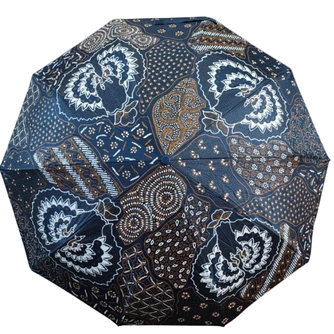 Batik patterned umbrella jumbo – open canopy from above
