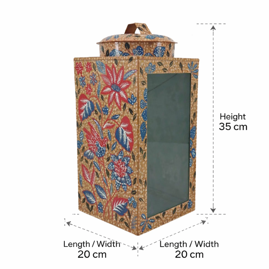 Batik cookie tin styled on a wooden table in a modern home – Indonesian artisan-made kitchen storage